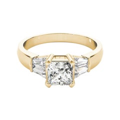 GIA 1.74ct Princess Channel Baguette & Solitaire 18K Yellow Gold Diamond Ring