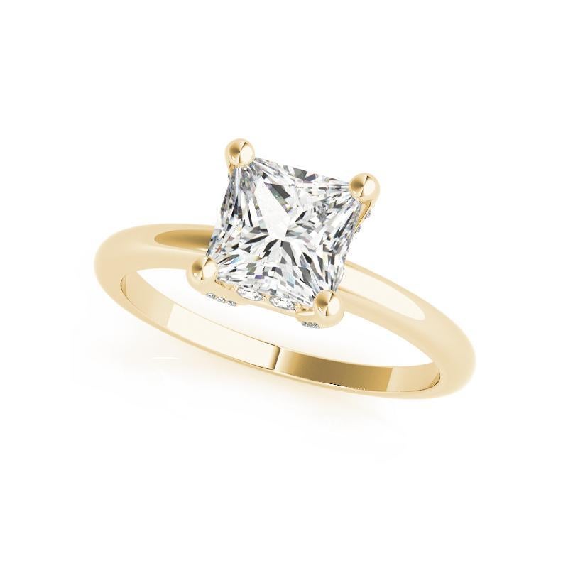 Taglio princess GIA 1,74ct Principessa Solitario e Hidden Halo Pave Anello con diamanti in oro giallo 18K in vendita