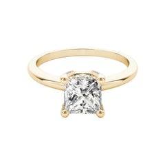 GIA 1.74ct Princesse Solitaire & Halo caché Pavé Bague diamant en or jaune 18K