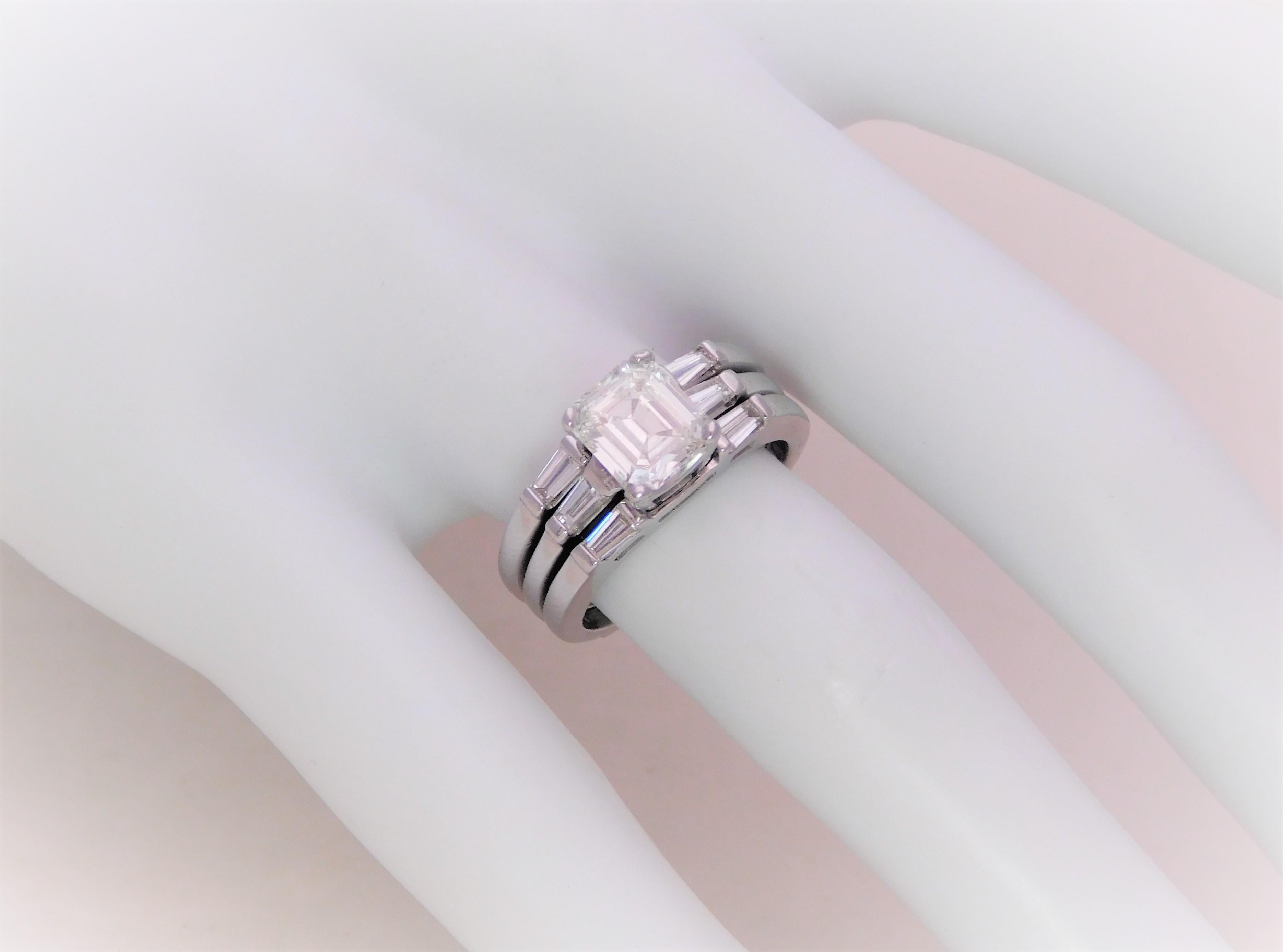 Asscher Cut GIA 1.75 Carat Asscher Diamond Engagement Ring with Matching Enhancer