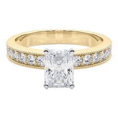 GIA 1,75 Carati Radiant Vintage Milgrain Channel Anello con diamanti in oro giallo 18K