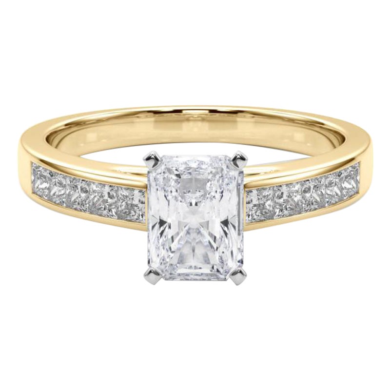 GIA 1.75ct Radiant Princess Channel Solitaire Center Yellow Gold Diamond Ring