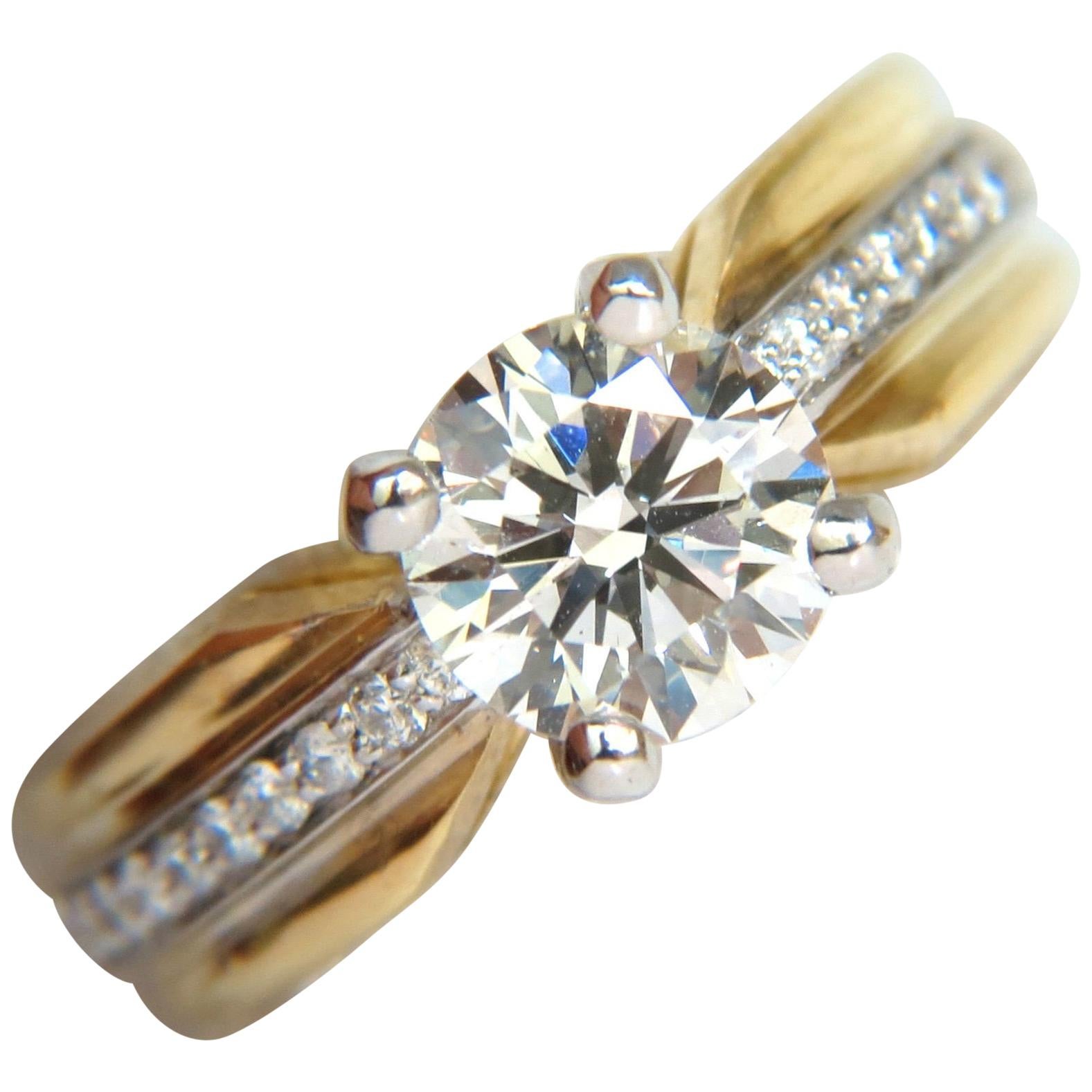 GIA 1.76 Carat J/SI Round Brilliant Diamond Bead Set Platinum and 18 Karat Ring For Sale