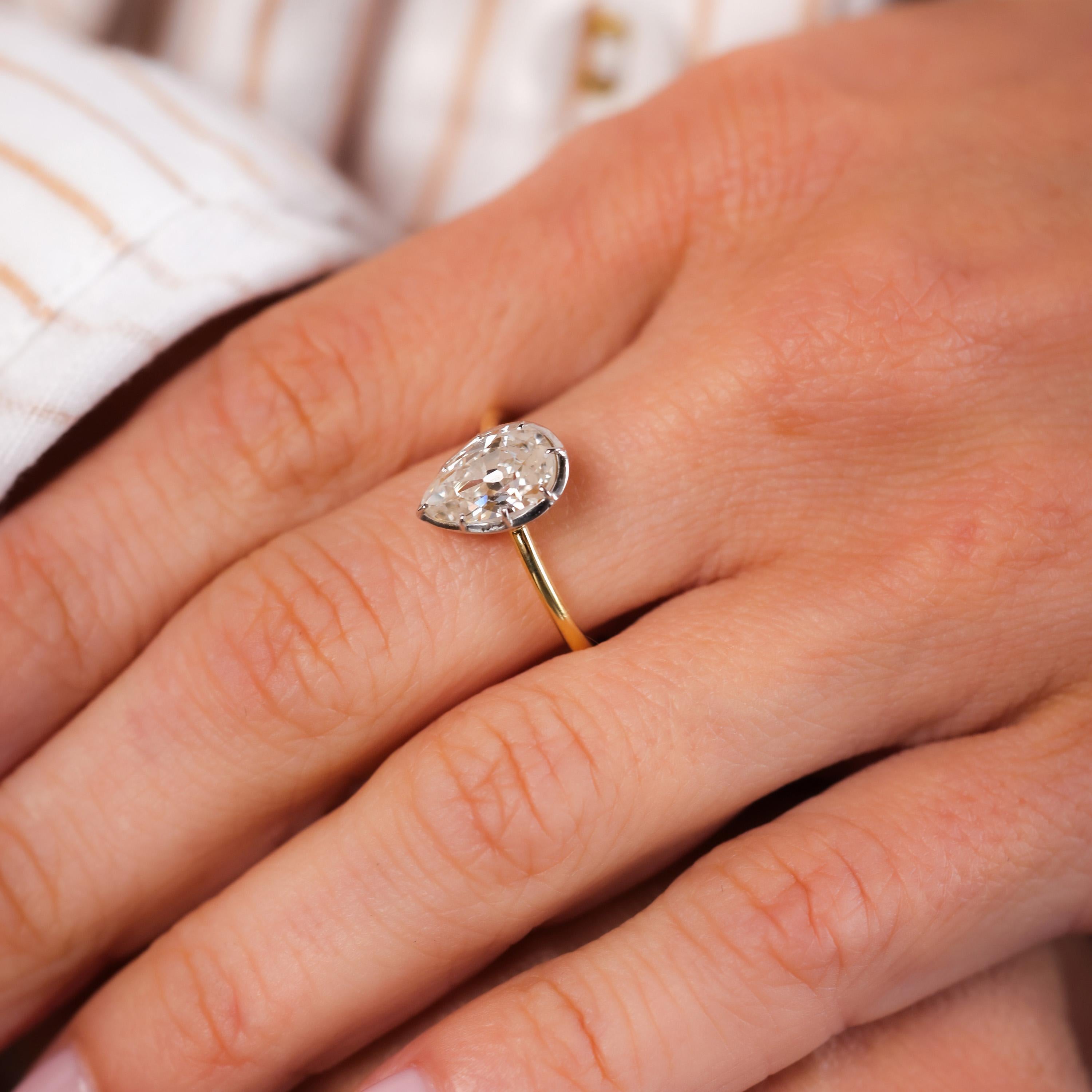 Pear Cut GIA 1.76 Carat Pear Shape Diamond 18K Yellow Gold Engagement Ring