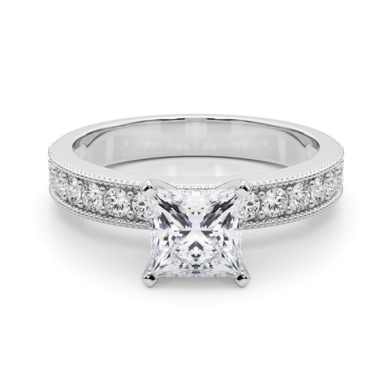 GIA 1,76 Karat Prinzessin Vintage Milgrain Kanal  Diamantring