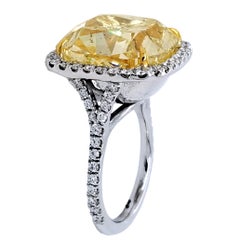 GIA 17.63 Ct Yellow SI2 Cushion Diamond Pave 18K Engagement Ring with Halo