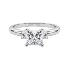 GIA 1.76ct Princess 3-Stone Past, Present & Future 18K White Gold Diamond Ring