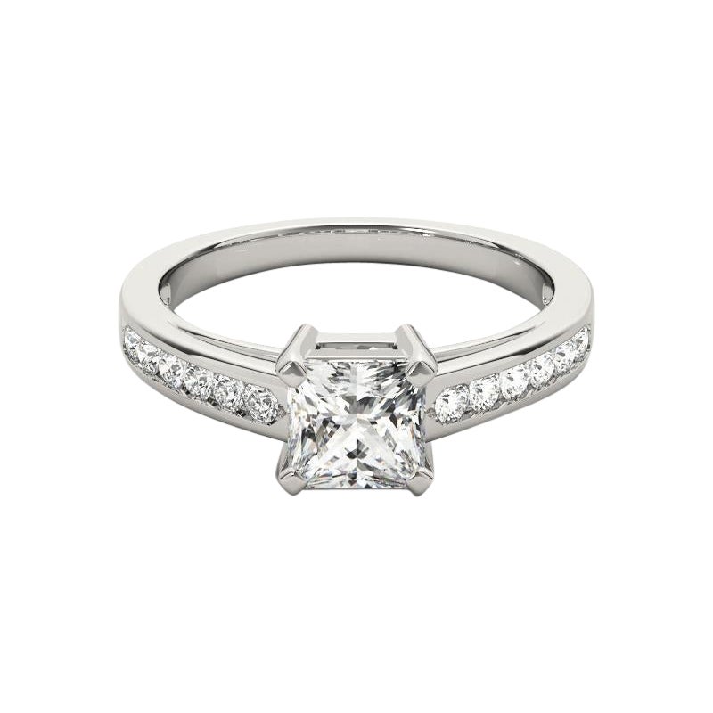 GIA 1.76ct Princess Single Row Channel Set Cathedral White Gold Diamond Ring (Bague en or blanc cathédrale avec diamant)