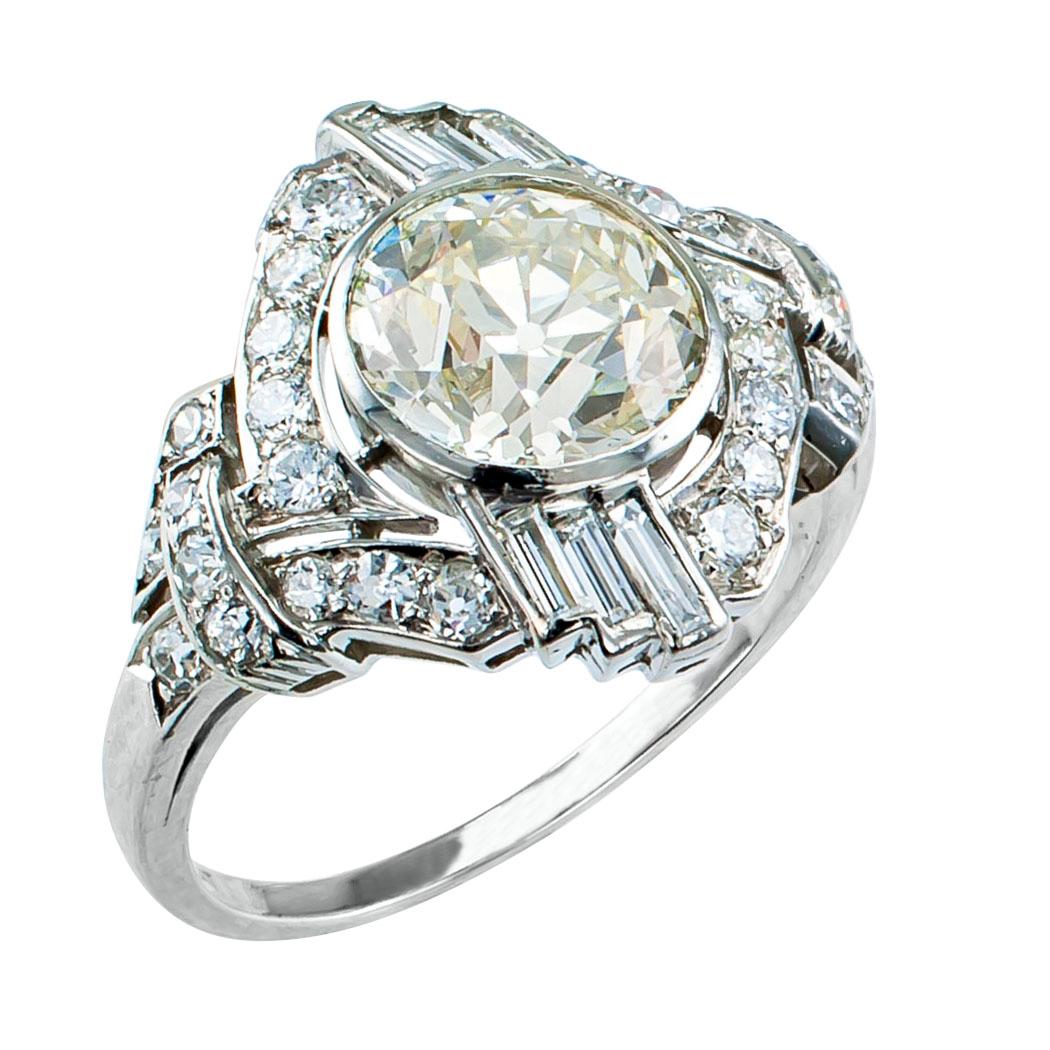 Old European Cut GIA 1.77 Carat Diamond Art Deco Platinum Engagement Ring