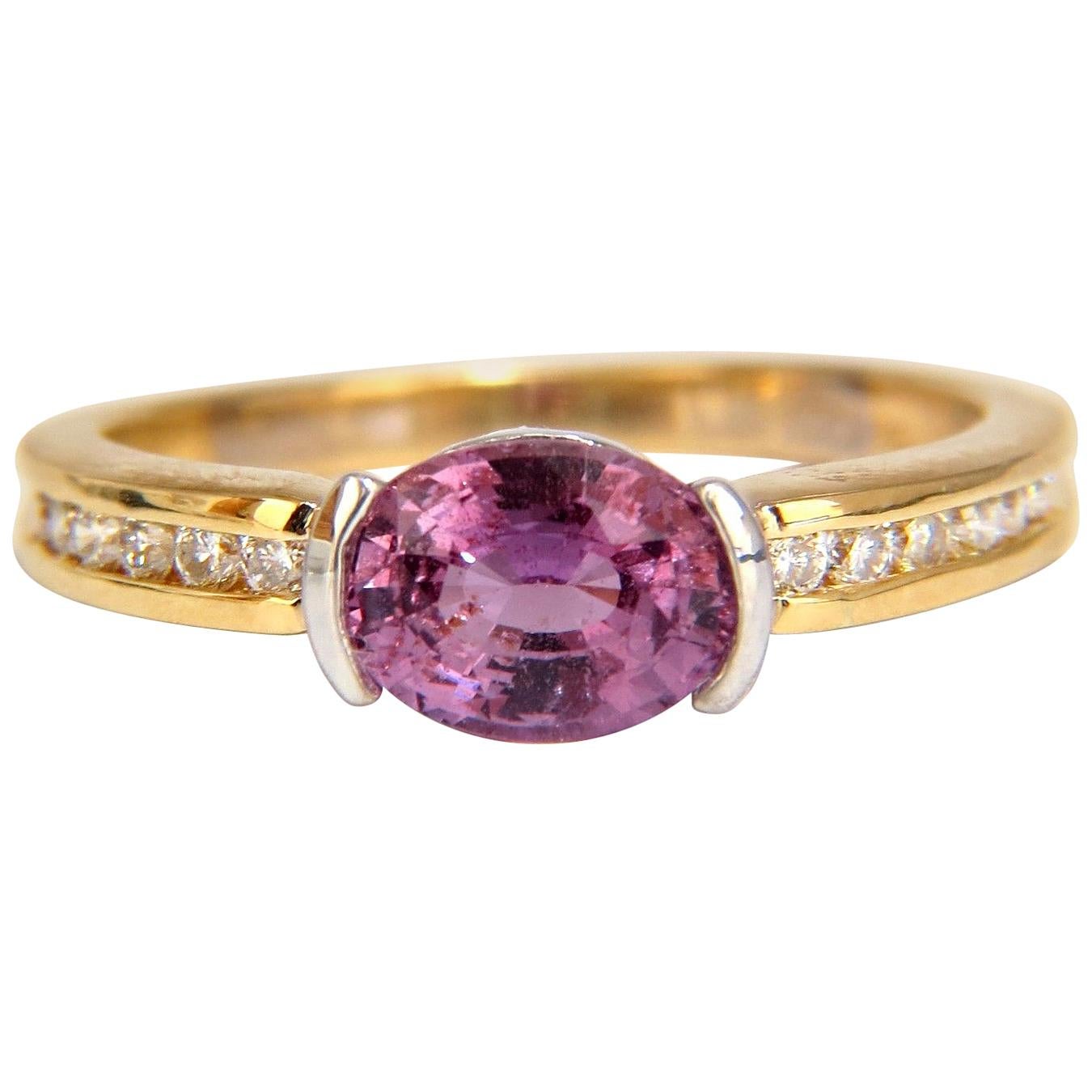 GIA 1.78 Carat Natural No Heat Bright Pink Sapphire Diamond Ring 18 Karat