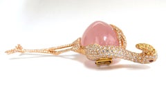 GIA 178 Carat Natural Rose Quartz Artisan Sexy Flamingo Brooch Pin 18 Karat