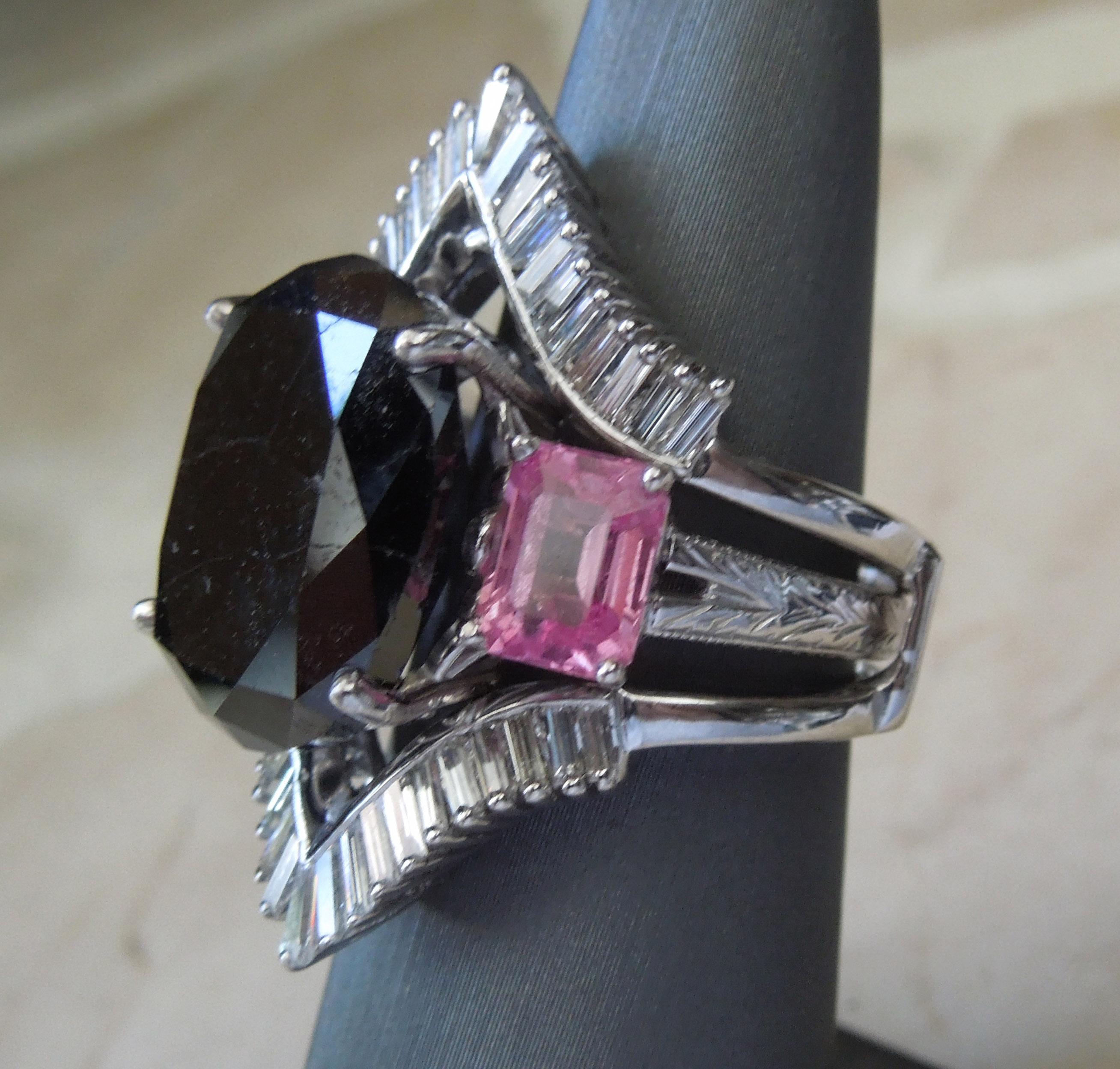 black diamond pink sapphire engagement ring