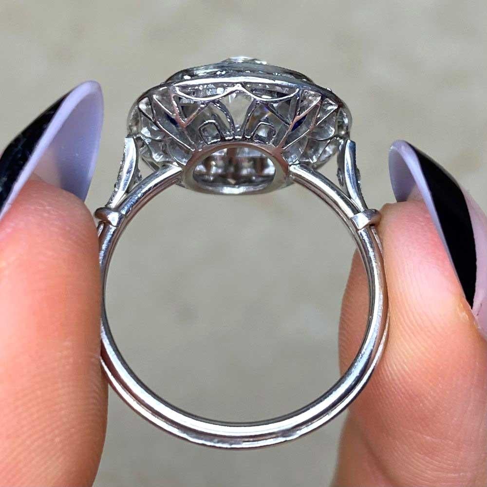 GIA 1.78ct Cushion Cut Diamond Engagement Ring, Diamond&Sapphire Halo, Platinum For Sale 5