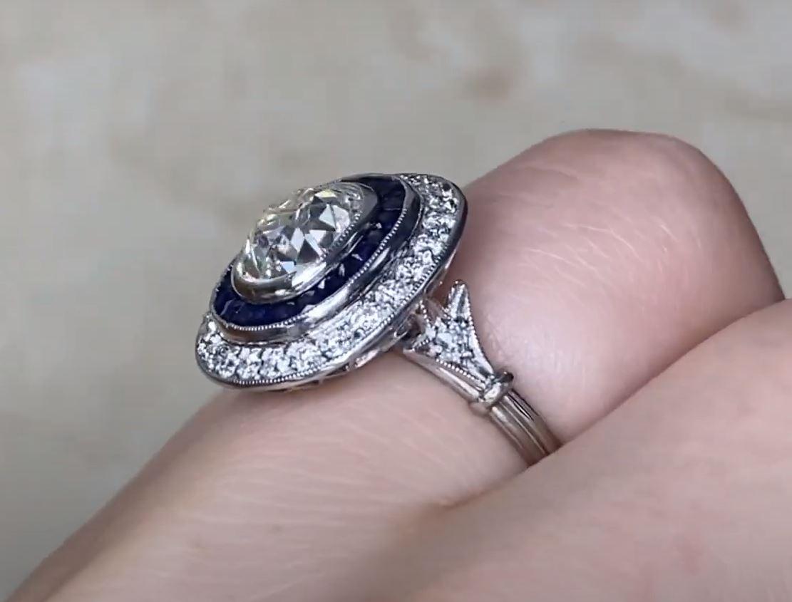 GIA 1.78ct Cushion Cut Diamond Engagement Ring, Diamond&Sapphire Halo, Platinum For Sale 1