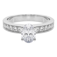 GIA 1.79 carati ovale d'epoca con canale a grana fine  Anello con diamante