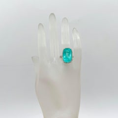 GIA 17.93 Carat Paraiba Blue Green Tourmaline Cushion Ring in 18K White Gold