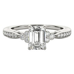 GIA 1.7ct Emerald Bezel Antique Ribbon Prong Bridge Diamond Ring