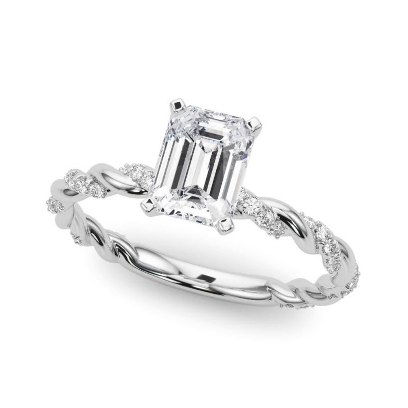 Taglio smeraldo GIA 1,7ct Smeraldo Micro Pave Fascia intrecciata in oro bianco 18K Diamante in vendita