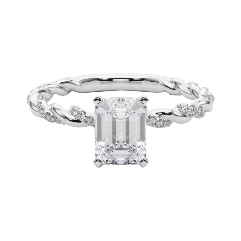 GIA 1,7ct Smeraldo Micro Pave Fascia intrecciata in oro bianco 18K Diamante