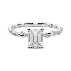 GIA 1.7ct Emerald Micro Pave Twisted Braid Band 18K White Gold Diamond Ring