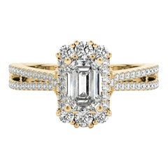 GIA 1.7ct Emerald Snowflake Cluster Split Shank 18K Yellow Gold Diamond Ring