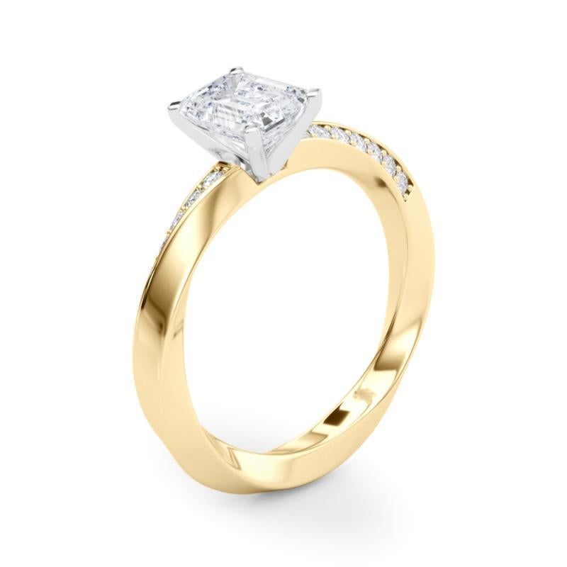 GIA 1.7ct Emerald Solitaire Twisted Square Band 18K Yellow Gold Diamond Ring en vente 1
