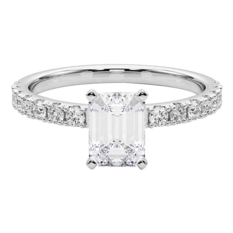 GIA 1,7ct Smeraldo solitario con mezza eternità in oro bianco 18K Anello di Diamanti