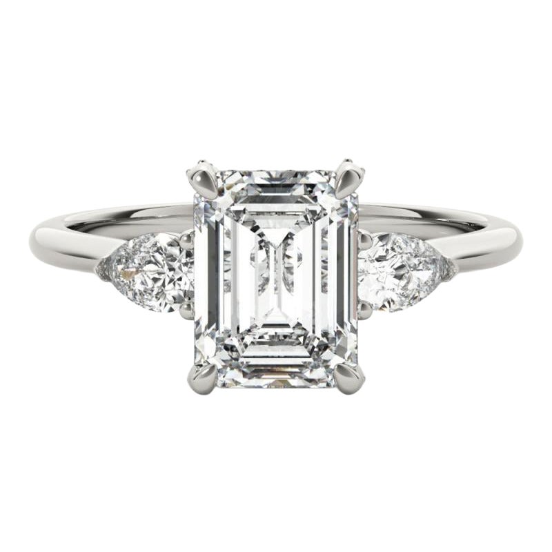 GIA 1.7ct Emerald Three-Stone Decorated Gallery 18K White Gold Diamond Ring