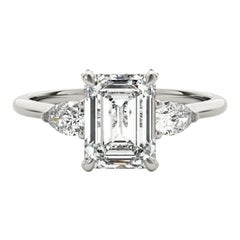 GIA 1.7ct Emerald Three-Stone Decorated Gallery 18K White Gold Diamond Ring