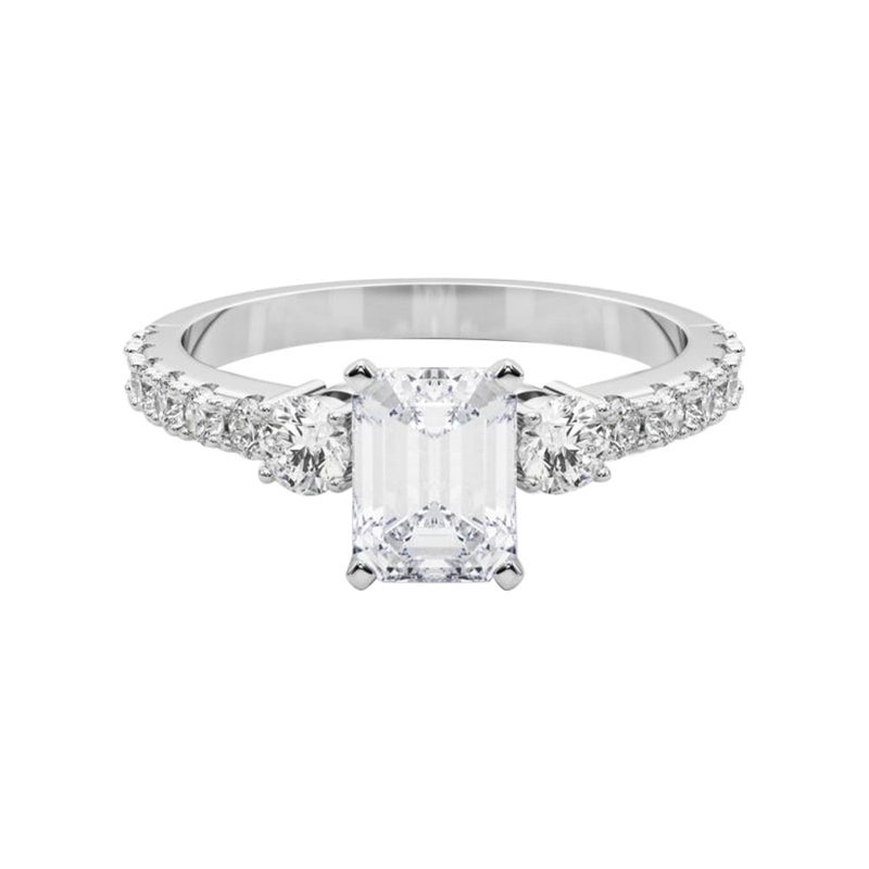 GIA 1.7ct Smeraldo a tre pietre con gambo di diamante  Anello con diamante
