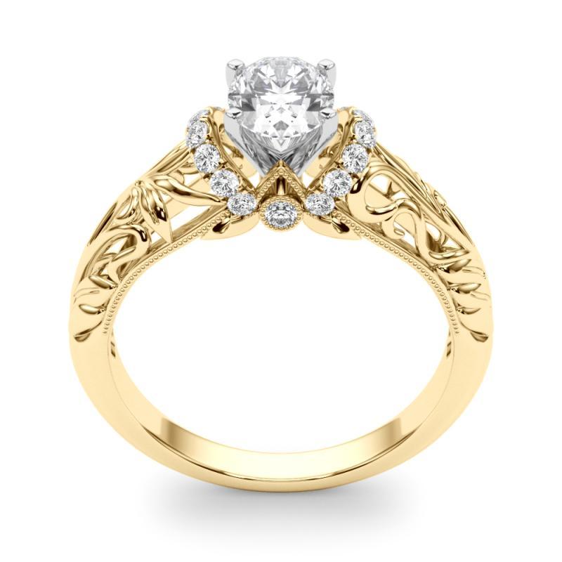 Donna GIA 1,7ct Anello con diamanti ovali Chevron Halo Floral Filigree in oro giallo 18K in vendita