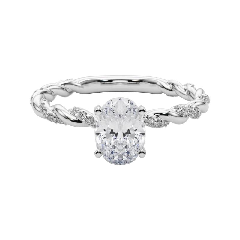 GIA 1.7ct Micro Pave ovale con fascia a treccia intrecciata  Anello con diamante
