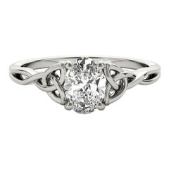 GIA 1.7ct Oval Solitaire Openwork Celtic Knot 18K White Gold Diamond Ring