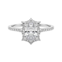 GIA 1.7ct Oval Vintage Cathedral Snowflake Halo White Gold Diamond Ring