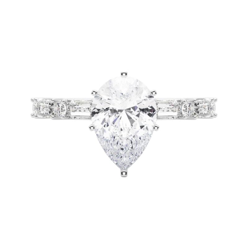 GIA 1,7ct Birne Runde & Baguette Kanal Band 18K Weißgold Diamantring
