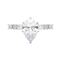 GIA 1,7ct Birne Runde & Baguette Kanal Band 18K Weißgold Diamantring