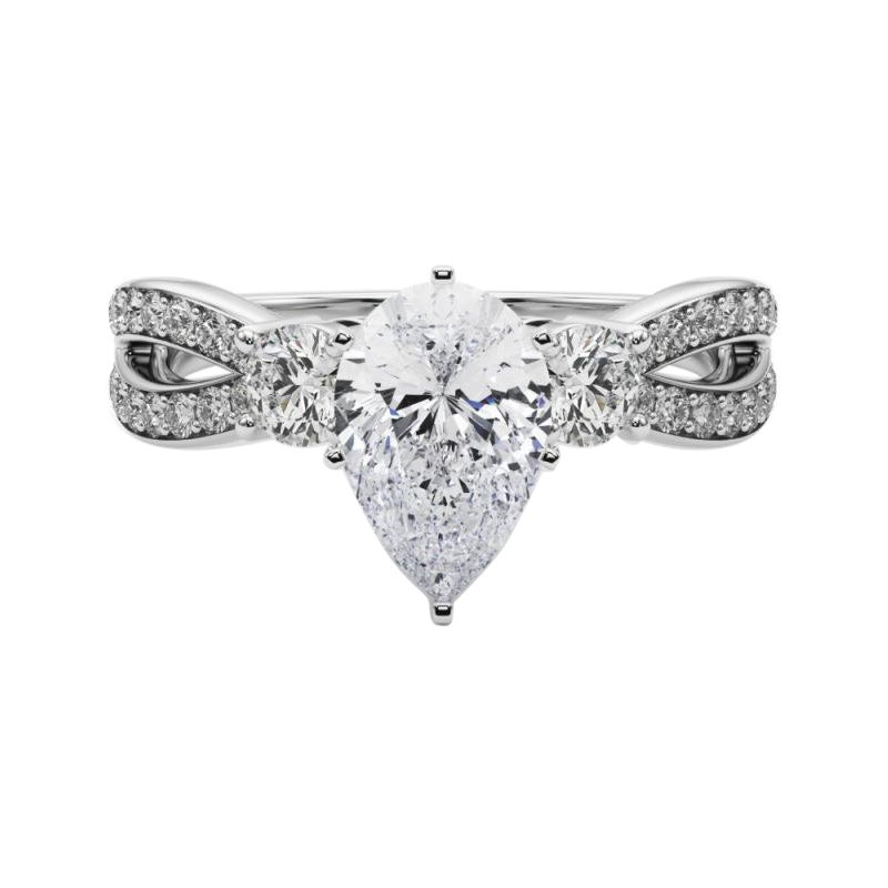 GIA 1.7ct Birne Drei-Stein Split Shank Pave  Diamantring