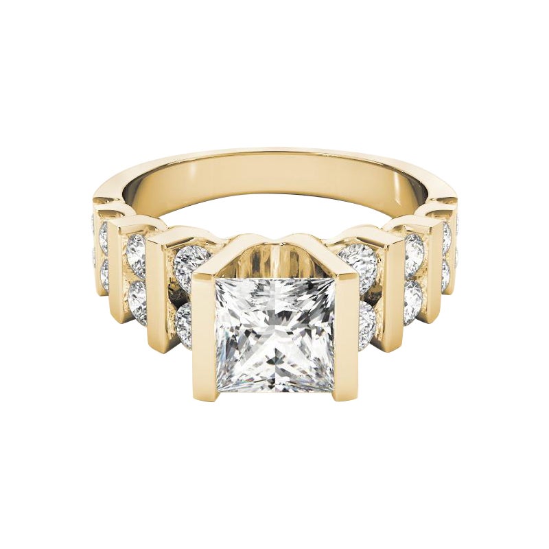 GIA 1.7ct Princesse Multi-Row Channel Bar Tension Set bague diamant en or jaune en vente