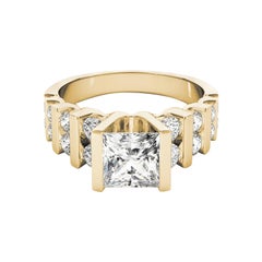GIA 1.7ct Princess Multi-Row Channel Bar Tension Set Yellow Gold Diamond Ring