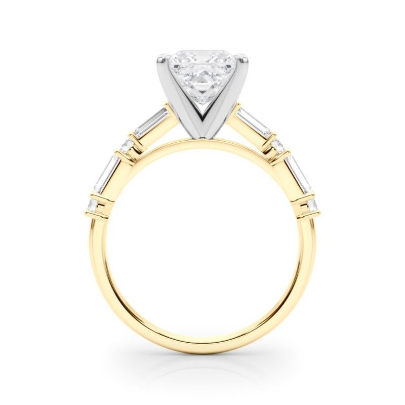 GIA 1,7ct Principessa rotonda e Baguette Anello con diamante a canale in oro giallo 18K In condizioni Nuovo in vendita a New York, NY
