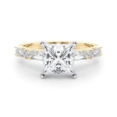 GIA 1.7ct Princess Round & Baguette Channel Band 18K Yellow Gold Diamond Ring