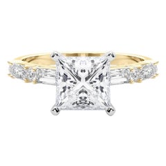 GIA 1.7ct Princess Round & Baguette Channel Band 18K Yellow Gold Diamond Ring
