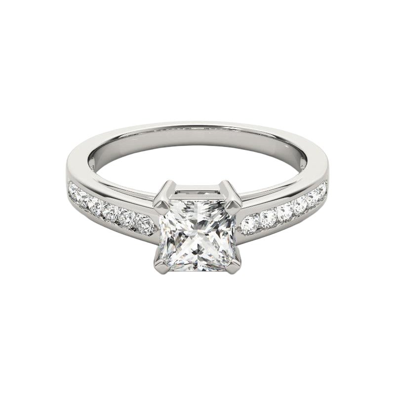 GIA Bague à diamant cathédrale de 1.7ct Princesse à une rangée en serti-canal