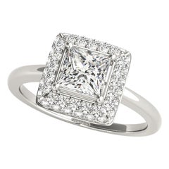 GIA 1,7ct Principessa Solitario Doppio Quadrato Halo  Anello con diamante