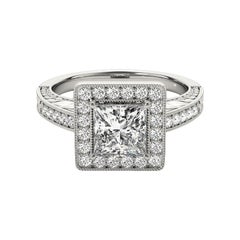 GIA 1.7ct Princess Square Halo Engraved Openwork  Diamond Ring