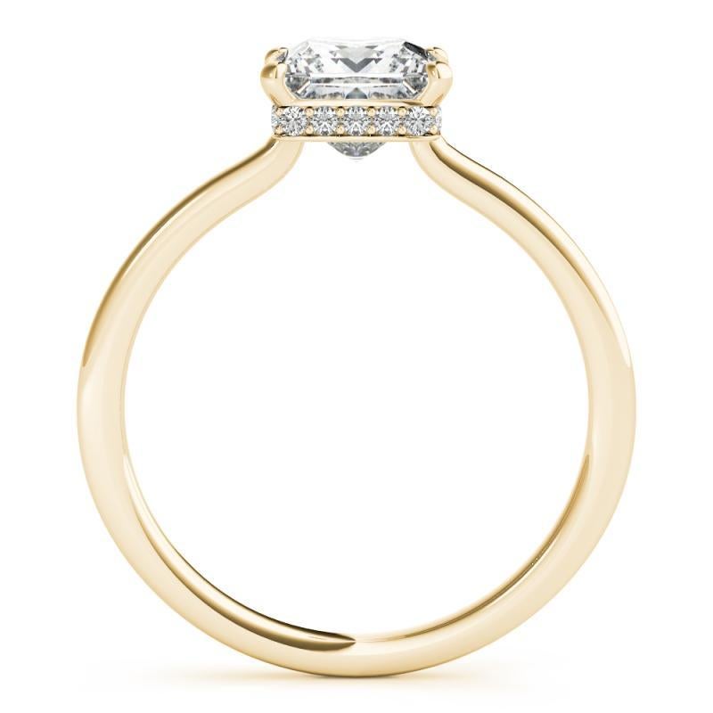 Taglio princess GIA 1,7ct Anello di diamanti a forma di principessa quadrata nascosta con fascia sottile in oro giallo 18 carati in vendita