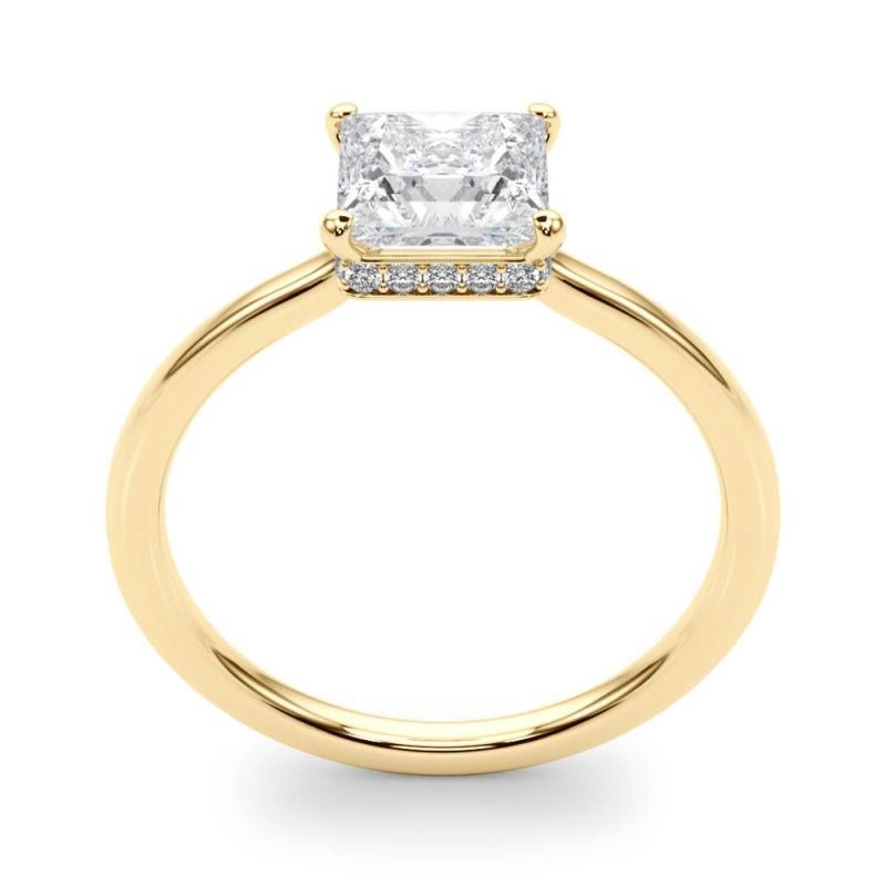 GIA 1,7ct Anello di diamanti a forma di principessa quadrata nascosta con fascia sottile in oro giallo 18 carati In condizioni Nuovo in vendita a New York, NY
