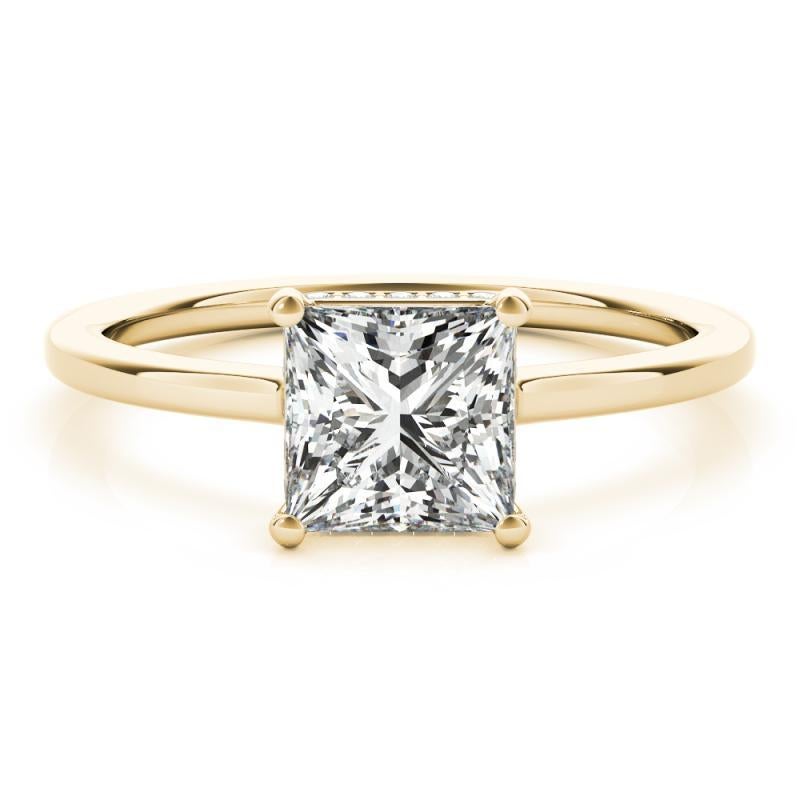 Donna GIA 1,7ct Anello di diamanti a forma di principessa quadrata nascosta con fascia sottile in oro giallo 18 carati in vendita