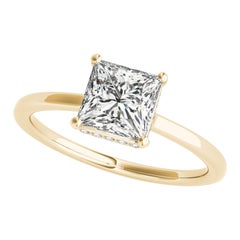 GIA 1.7ct Princess Square Hidden Halo Slim Band 18K Yellow Gold Diamond Ring