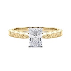 GIA 1.7ct Radiant Classic Solitaire Antique Gravé Bague diamant en or jaune